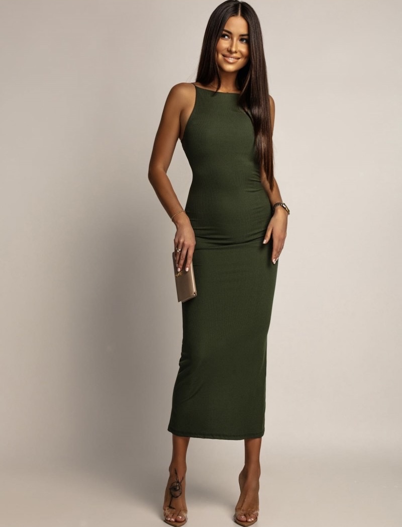 Halter basic obleka olivna