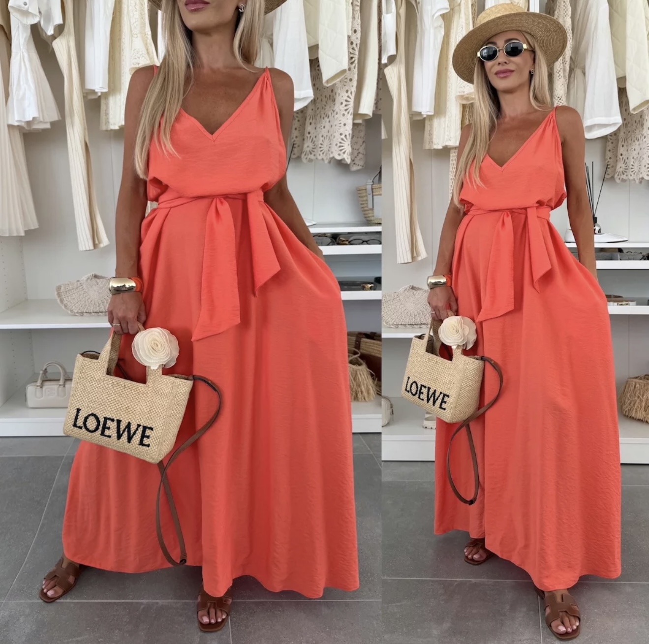 Ivoria maxi obleka iz viskoze coral