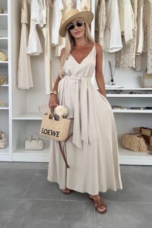 Ivoria maxi obleka iz viskoze cream