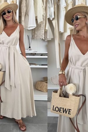 Ivoria maxi obleka iz viskoze cream