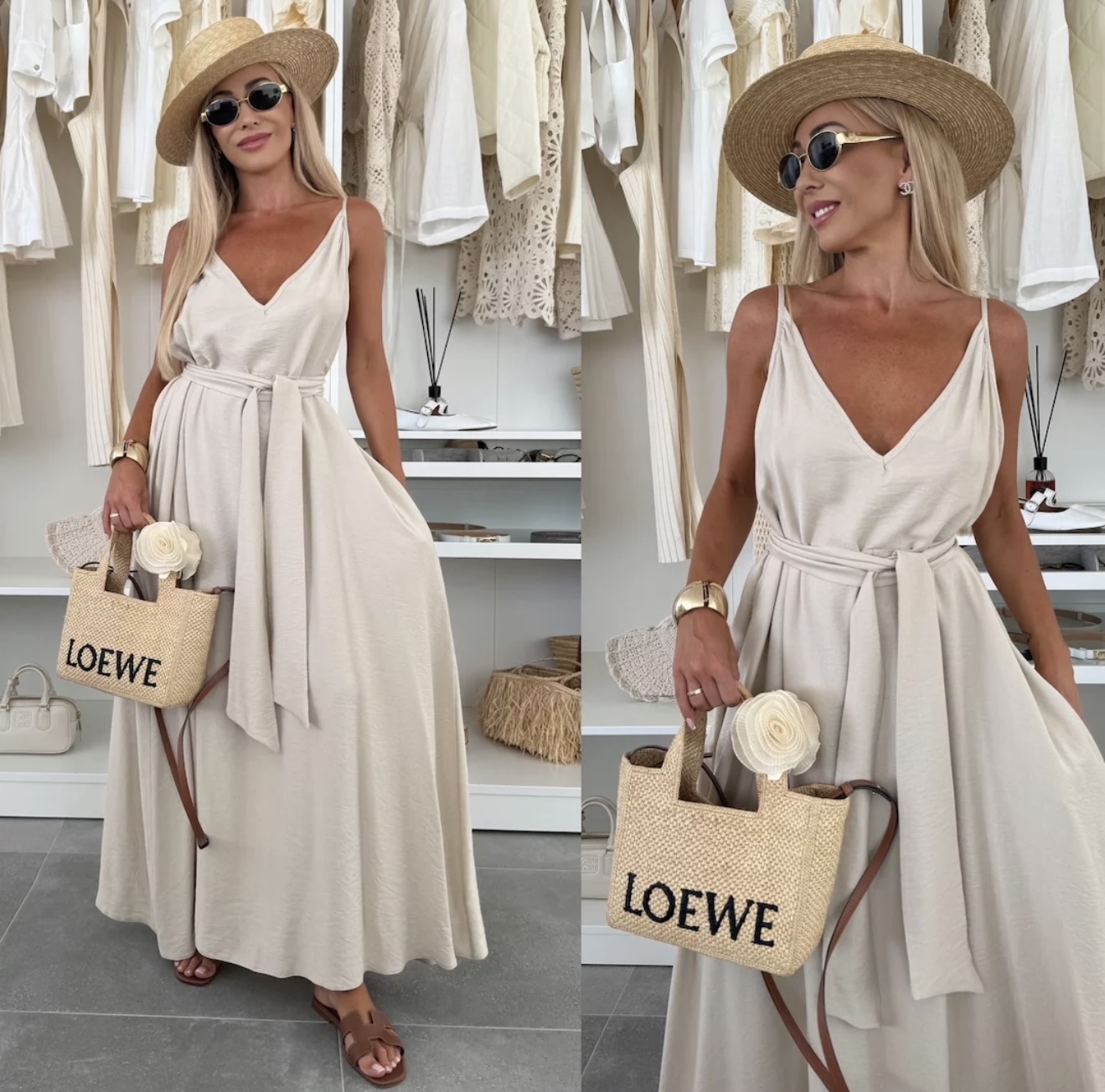 Ivoria maxi obleka iz viskoze cream