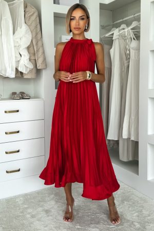 Charlotte pleated dress red