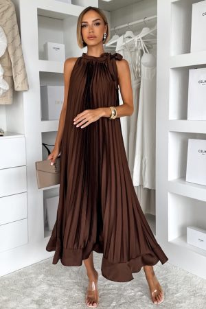 Charlotte pleated dress brown