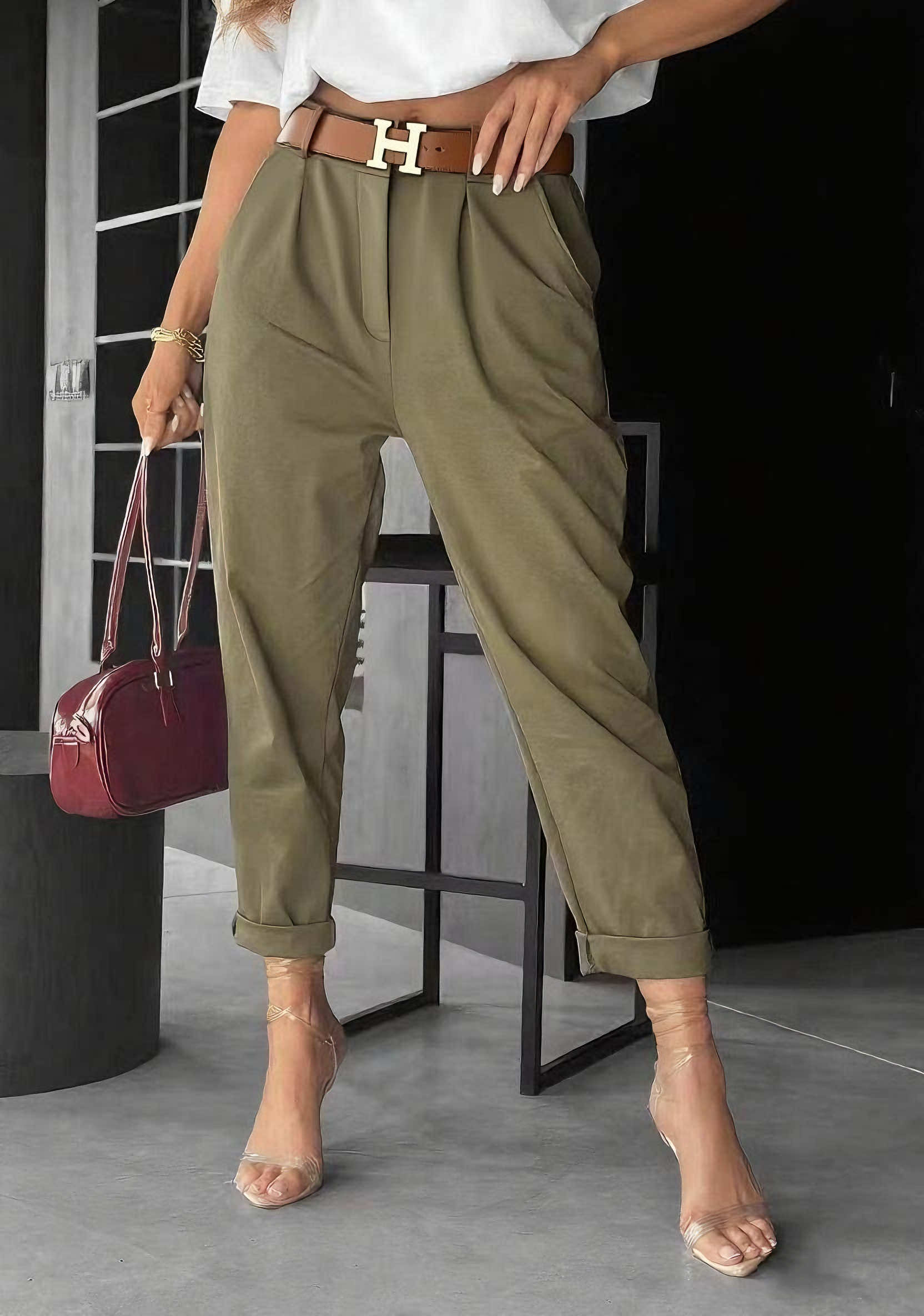 Hallie pants with belt olive