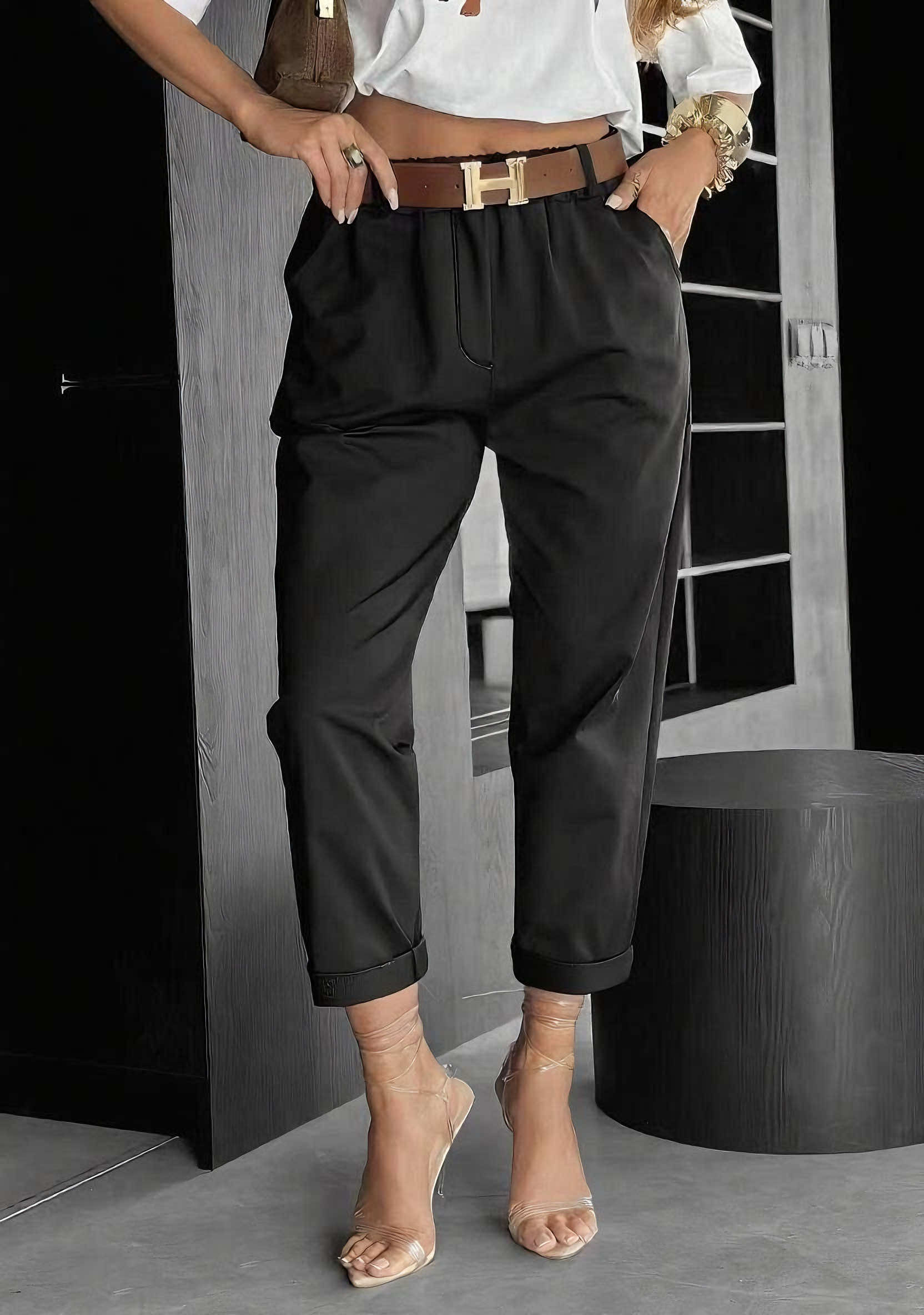 Hallie pants with belt, black