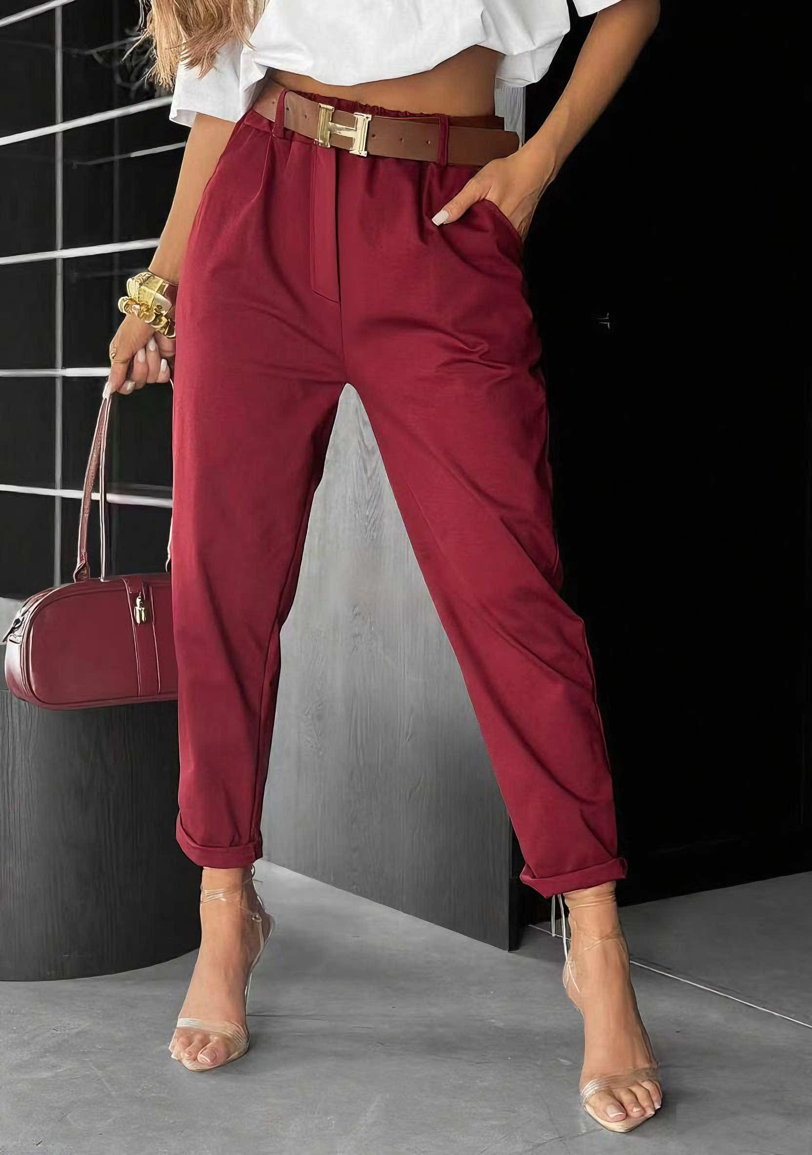 Hallie pants with belt burgundy