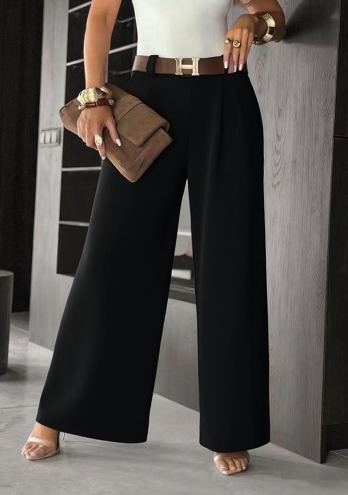 Aisha pants with belt, black