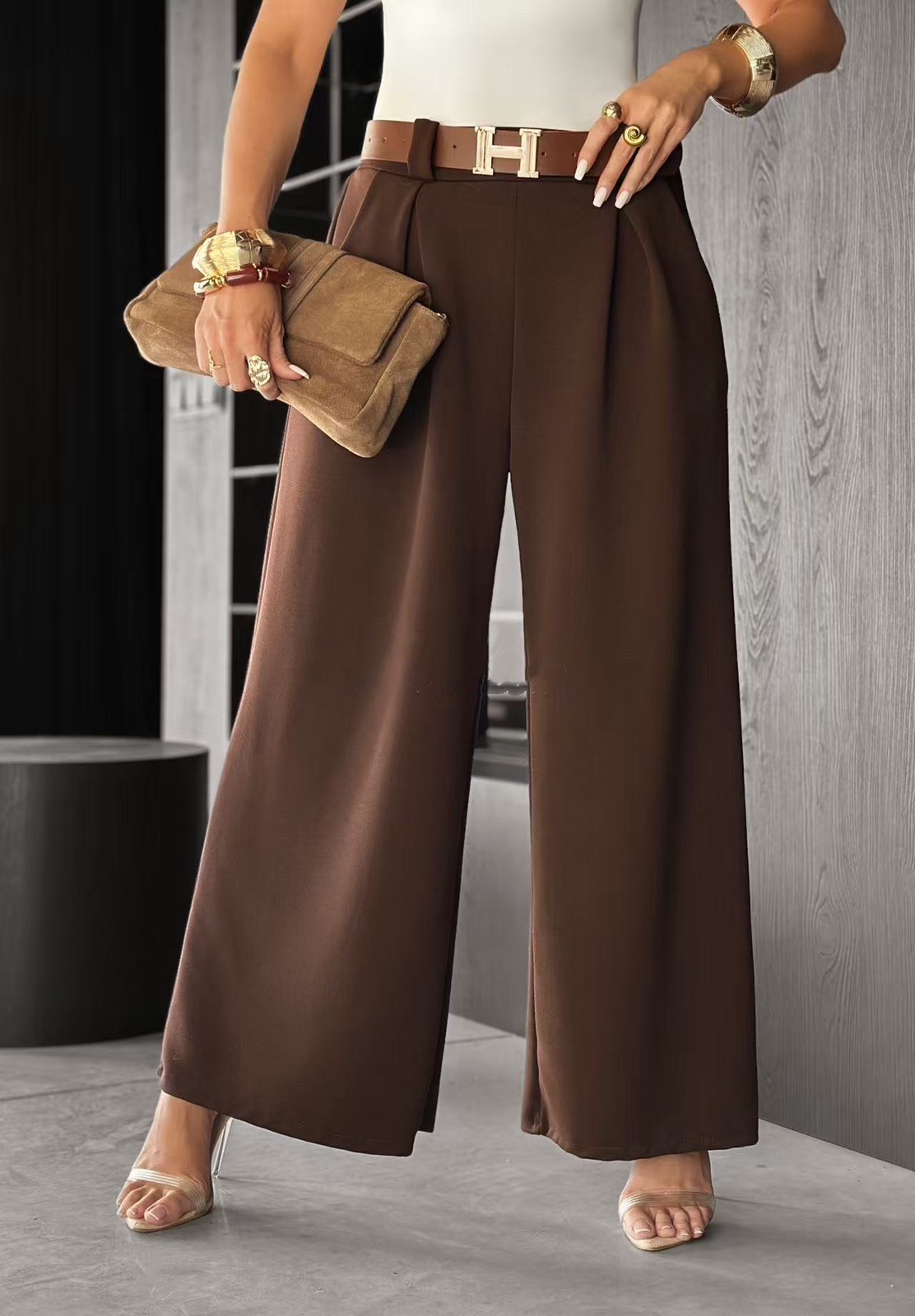Aisha pants with belt, brown
