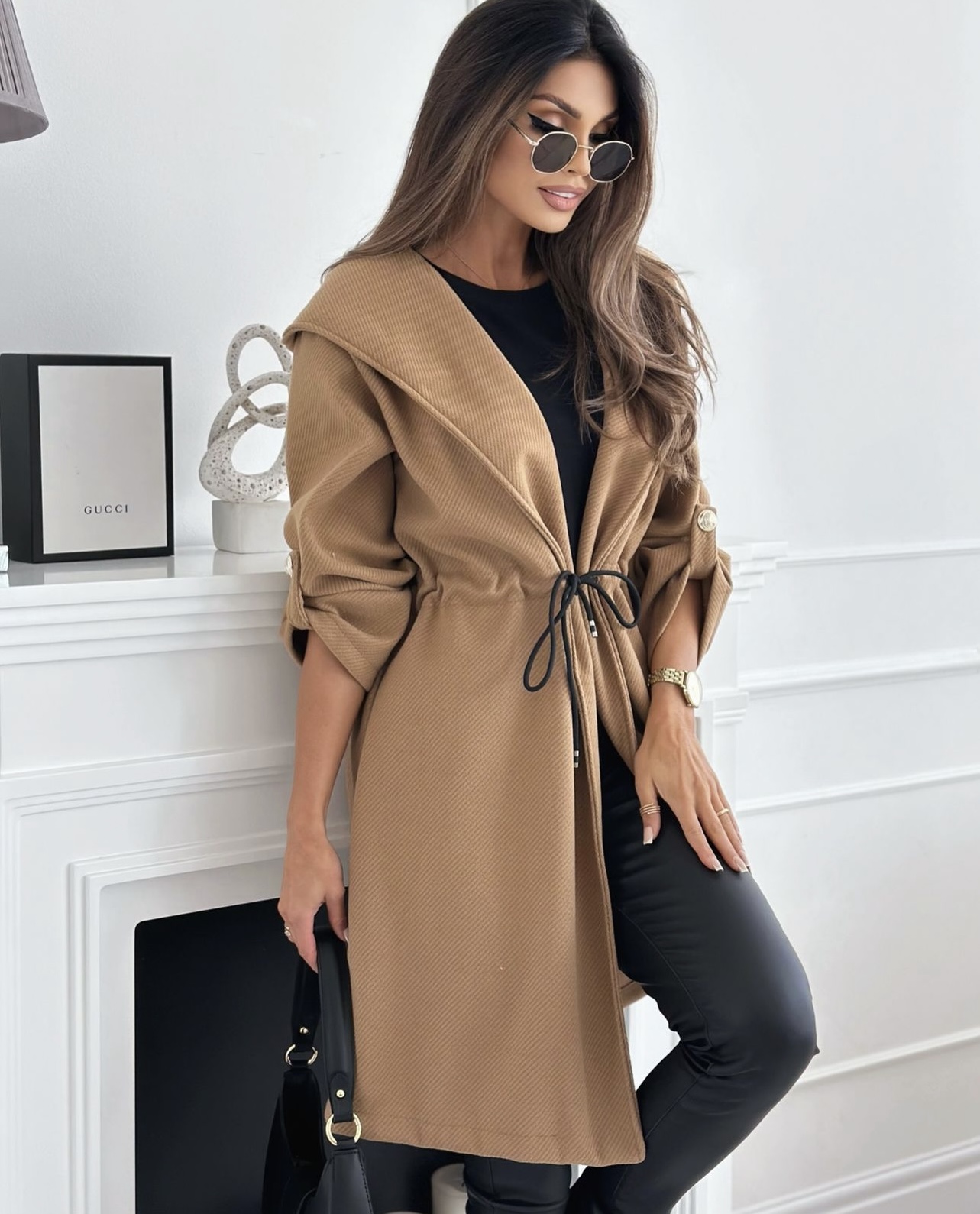 Romilly hooded coat camel