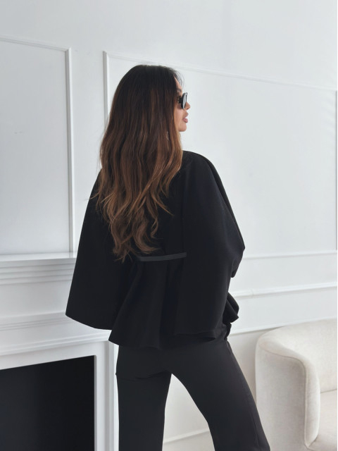 Aurella poncho coat with belt black - Image 2