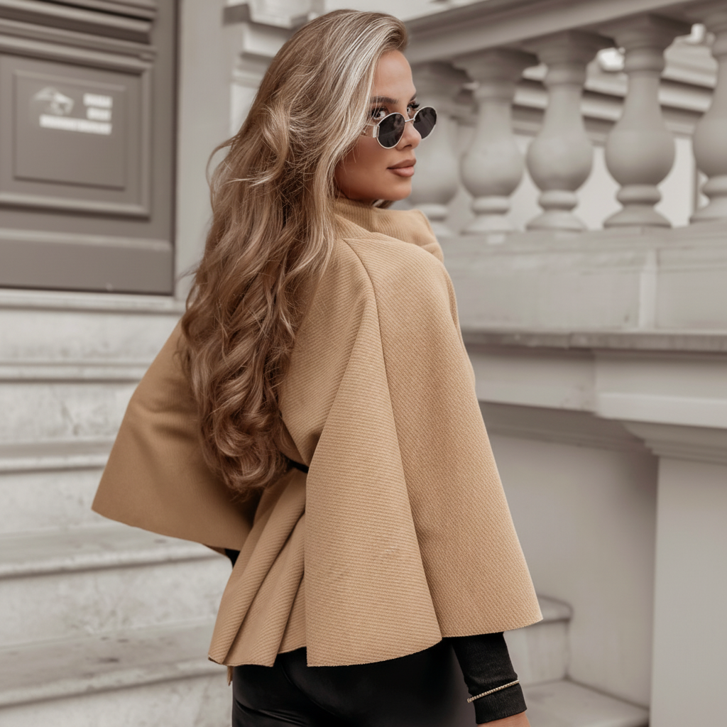 Aurella poncho coat with belt mocha - Image 3