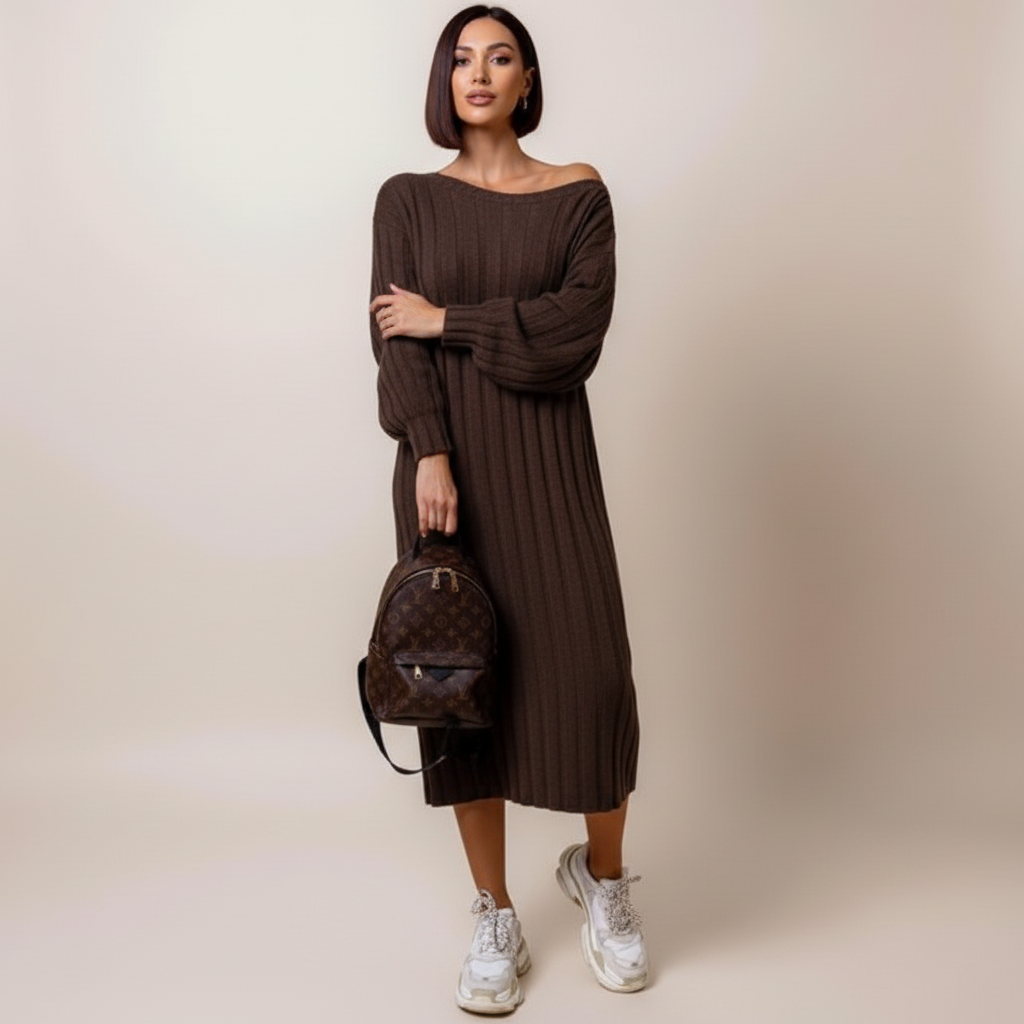 Astra knitted dress brown