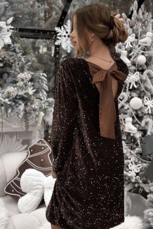 Carol dress with bow brown