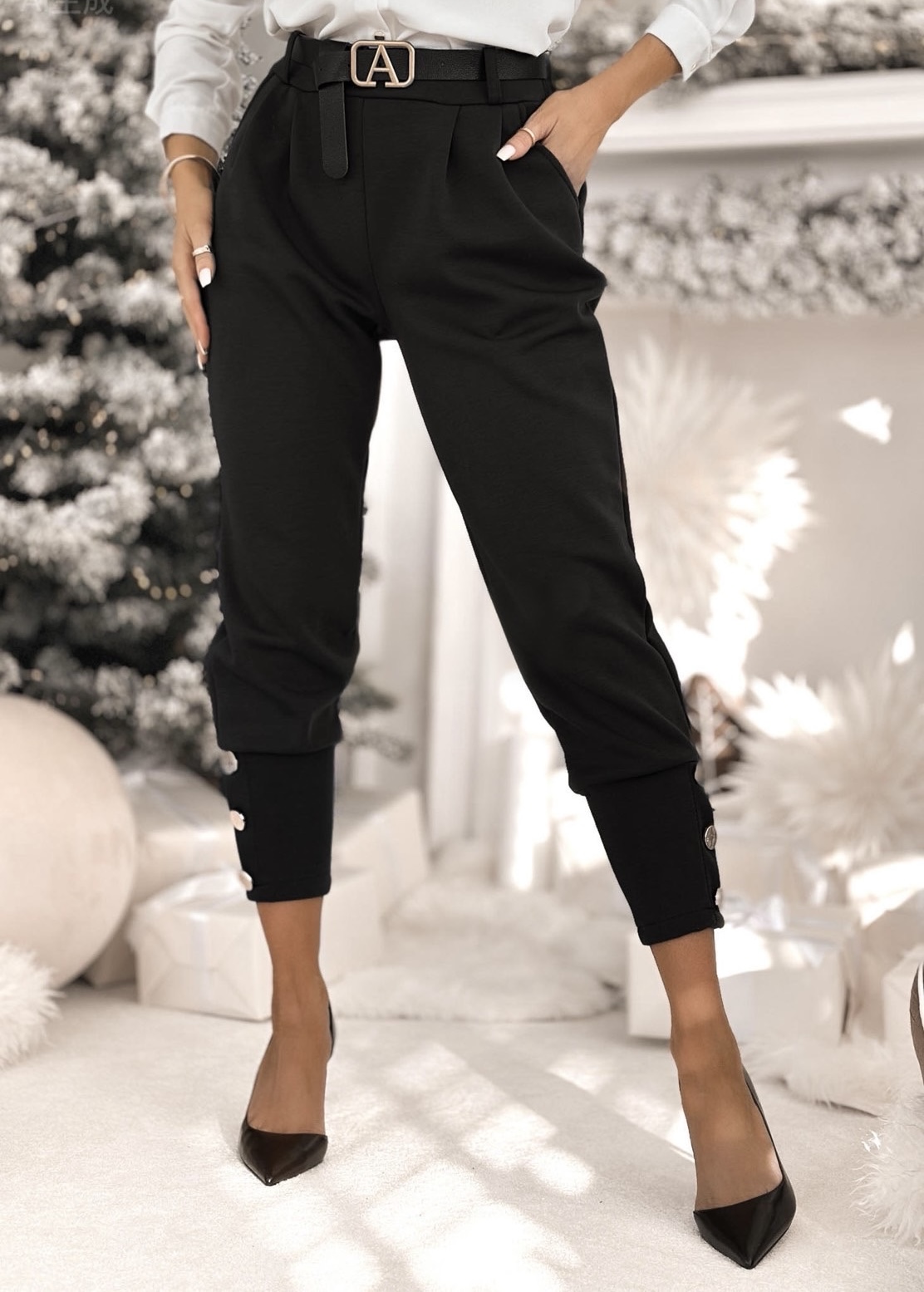 Amesis pants with belt, black