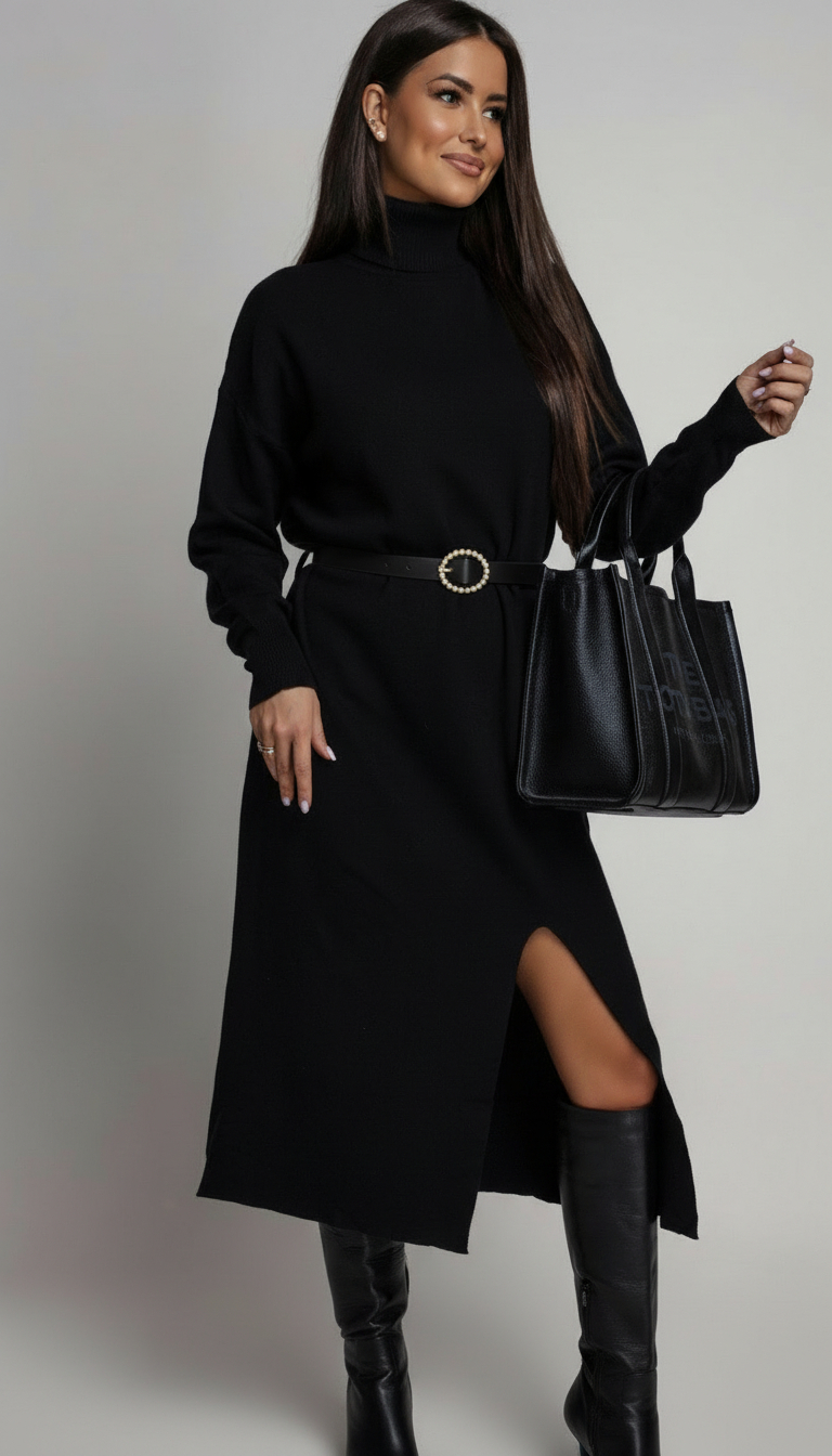 Valentina dress with belt, black