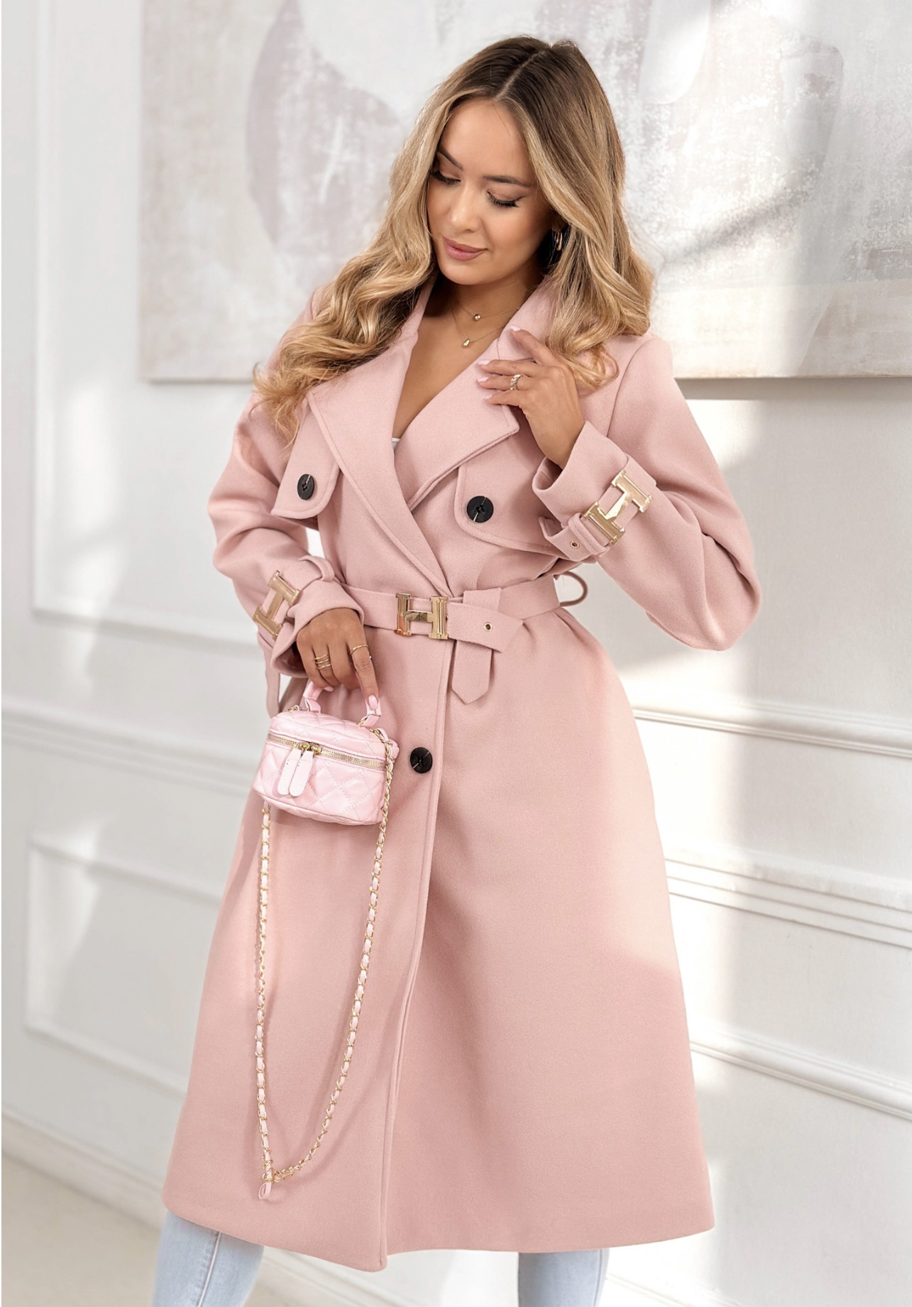 Harriet coat with belt pink