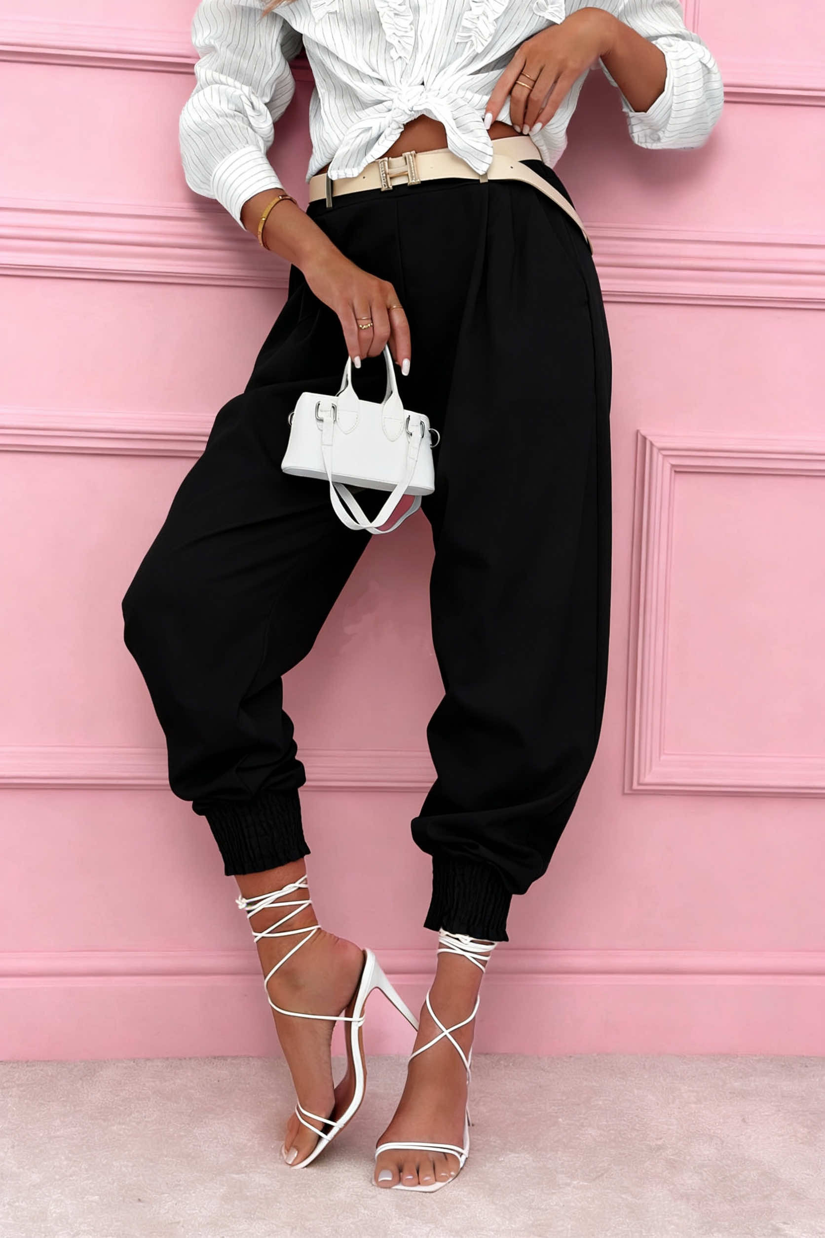 Ryion pants with belt, black
