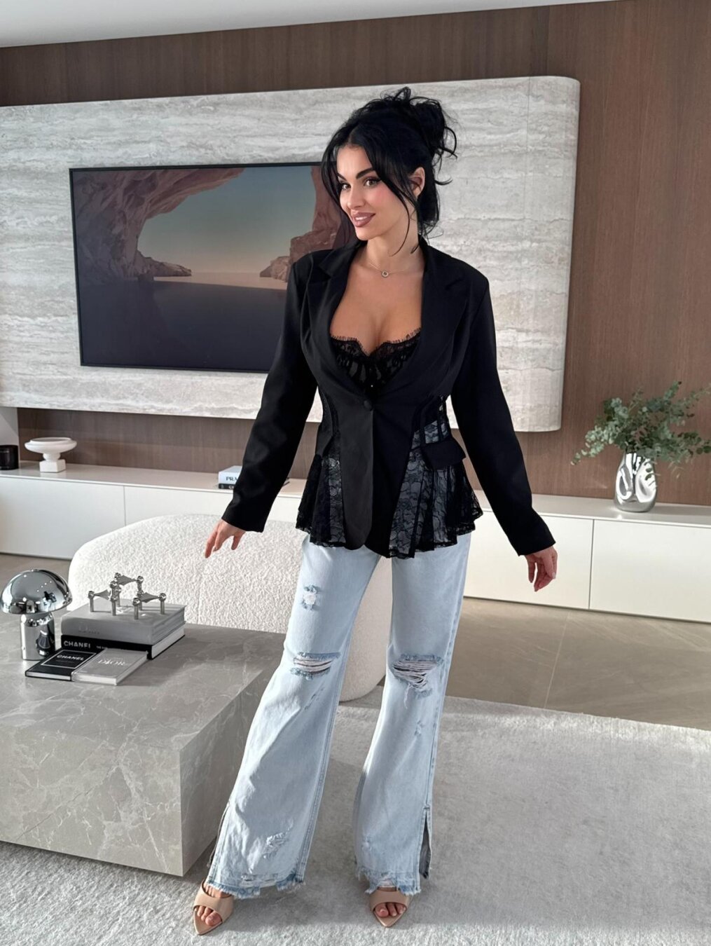 Inara blazer with lace, black - Image 4